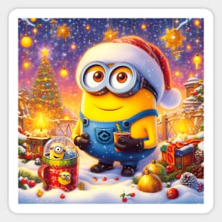 Merry Minions: Festive Christmas Art Prints Featuring Whimsical Minion Designs for a Joyful Holiday Celebration! Sticker